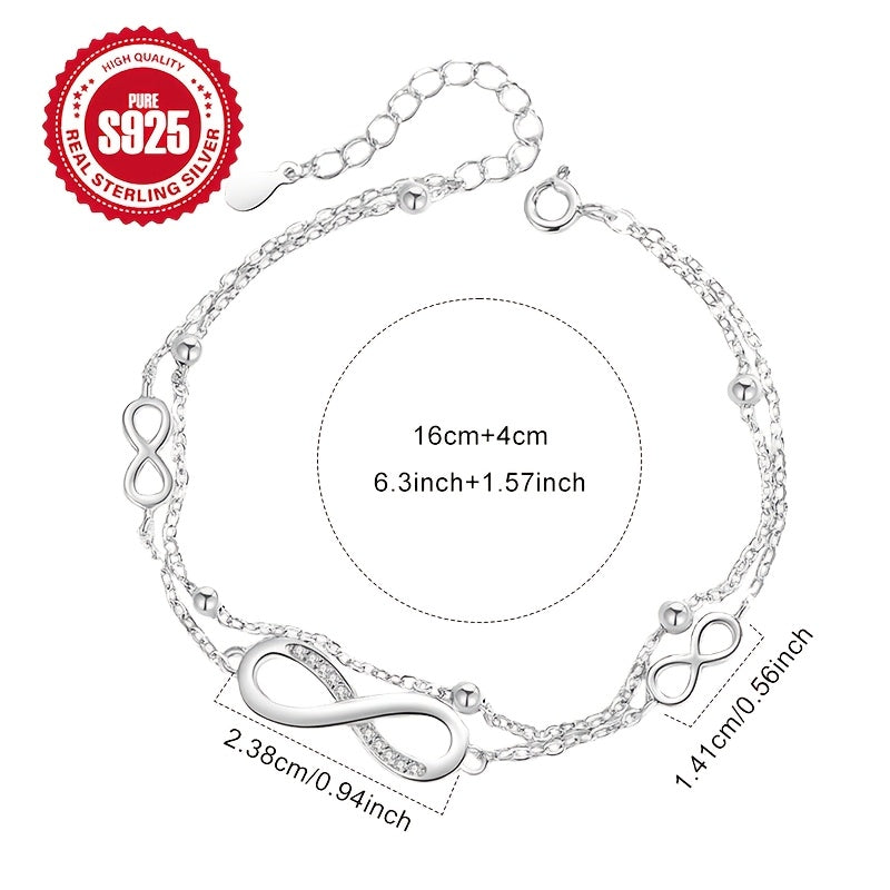 Double-Layered Infinity Synthetic Zirconia Cross Bead Bracelet, 925 Silver, Symbolizing Eternal Love, Perfect for Daily Wear and Christmas/Valentine's Day Gift for Mother Girlfriend, Hypoallergenic, Holiday Present, Daily Jew