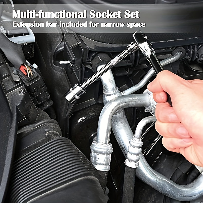 46pcs 2.54/10.16 Cm Drive Socket Ratchet Wrench Set, With Bit Socket Set, Metric And Extension Bar For Auto Repairing And Household, With Storage Case