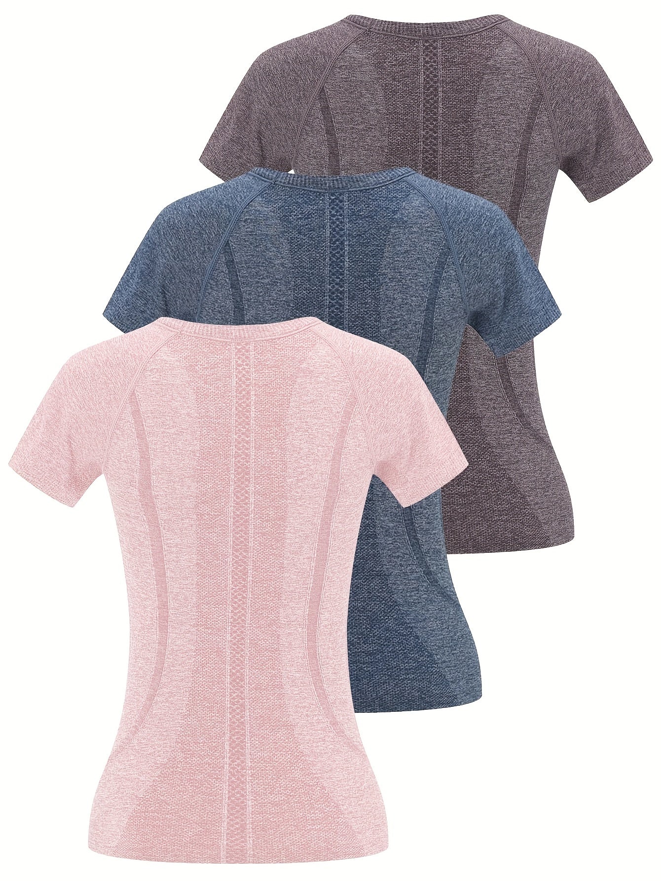 3pcs Women's Sports Fitness Running Top, Short Sleeve Quick-drying Breathable Comfortable T-shirt, Women's Clothing
