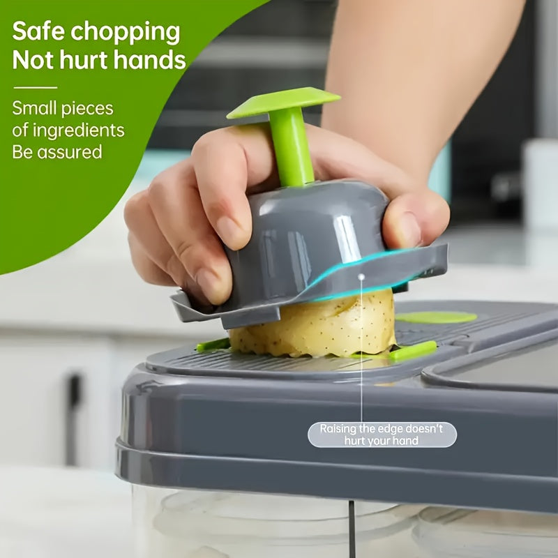 1pc Multifunctional Vegetable Chopping Box with Built-in Cutting Board and Various Blades, Stainless Steel Kitchen Slicer for Fine Slicing, Dicing, Strips, Egg Yolk Separation, Food Storage Container, Vegetable Cutter and Min
