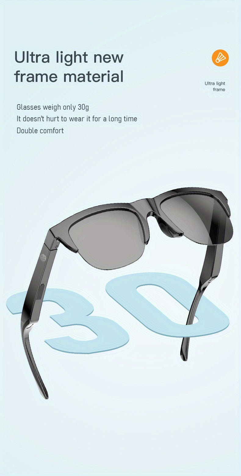 Smart Wireless 5.0 Sunglasses Multifunctional Glasses Wireless Call Play Music Outdoor Sports Headphones Rechargeable HIFI Sound Quality HD Lens Headphones Black Technology Unisex Touch Long Battery Life Anti-UV Lens