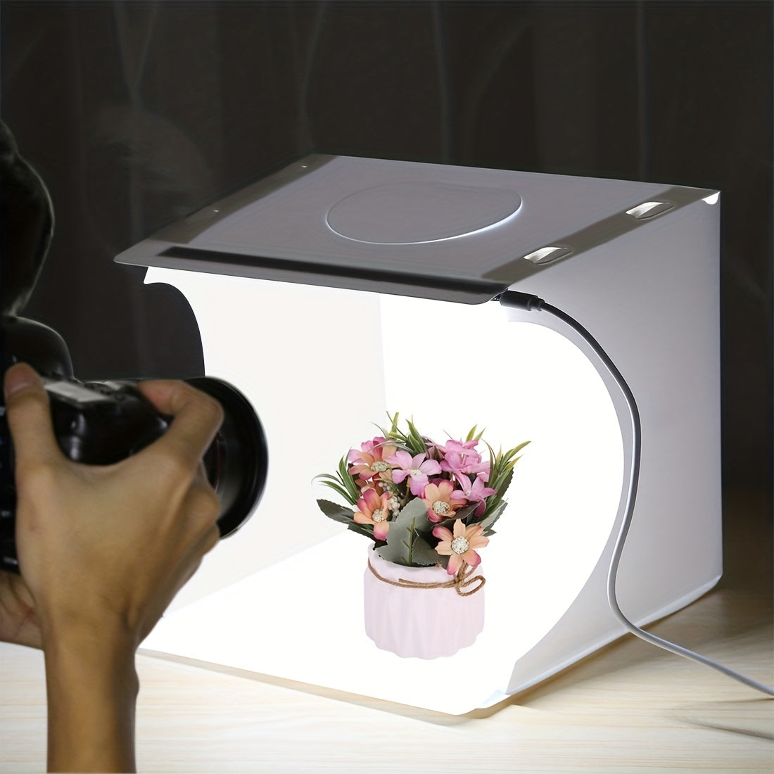 PULUZ Photo Light Box, Folding Portable Photography Shooting Light Tent Kit, Photo Studio 550LM Box, White Lighting Softbox With 1 LED Lights + 6 Color (Black/White/Orange/Red/Green/Blue) Backdrops Fabric For Product Display
