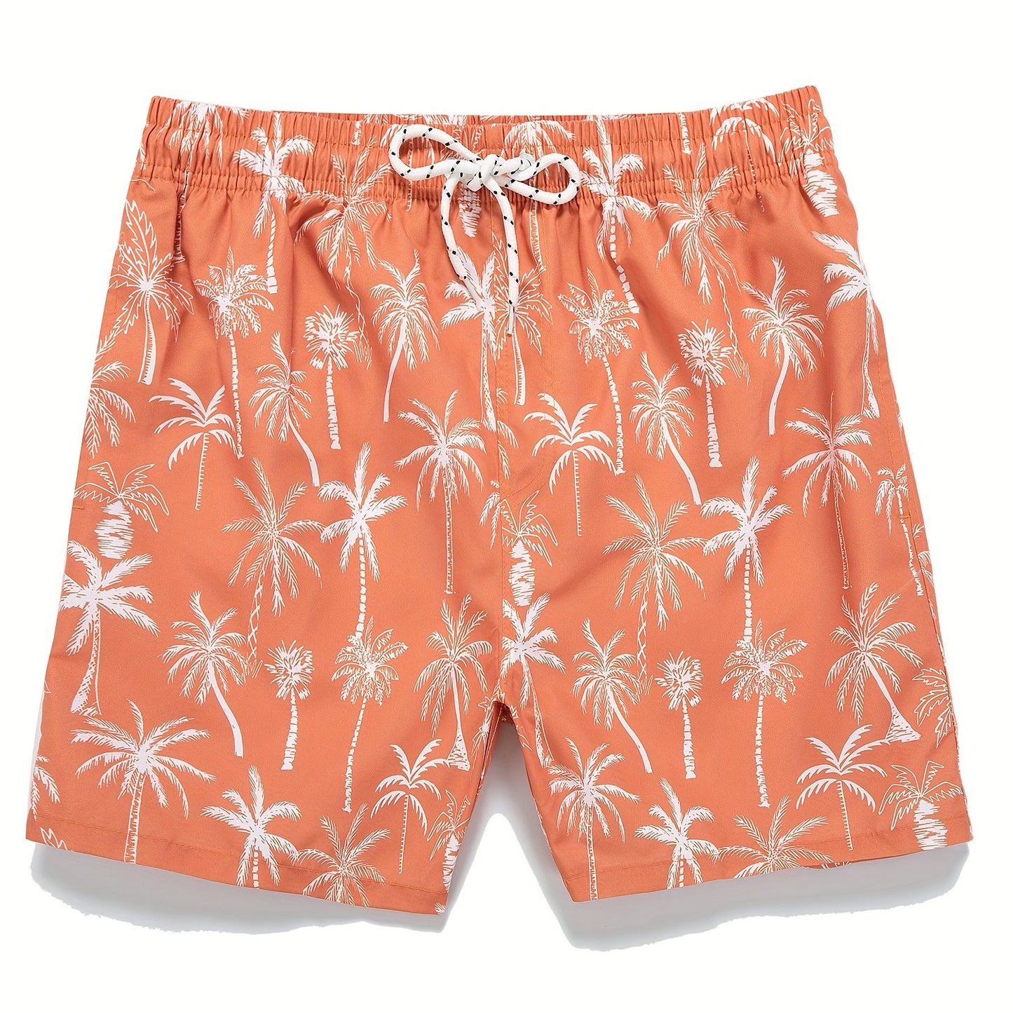 Men's Quick Dry Hawaiian Board Shorts With Pockets, Casual Coconut Tree Graphic Drawstring Swim Trunks For Summer Vacation Beach Pool Outdoor