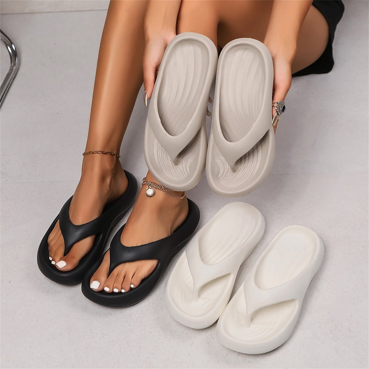 Women'S Slip-On Platform Sandals - Cushioned EVA Beach Shoes with Arch Support, Non-Slip Sole - All-Season Indoor/Outdoor Slippers for Women, - Lightweight & Easy-Clean Footwear for Home, Travel, Work, Vacation - Cushioned In