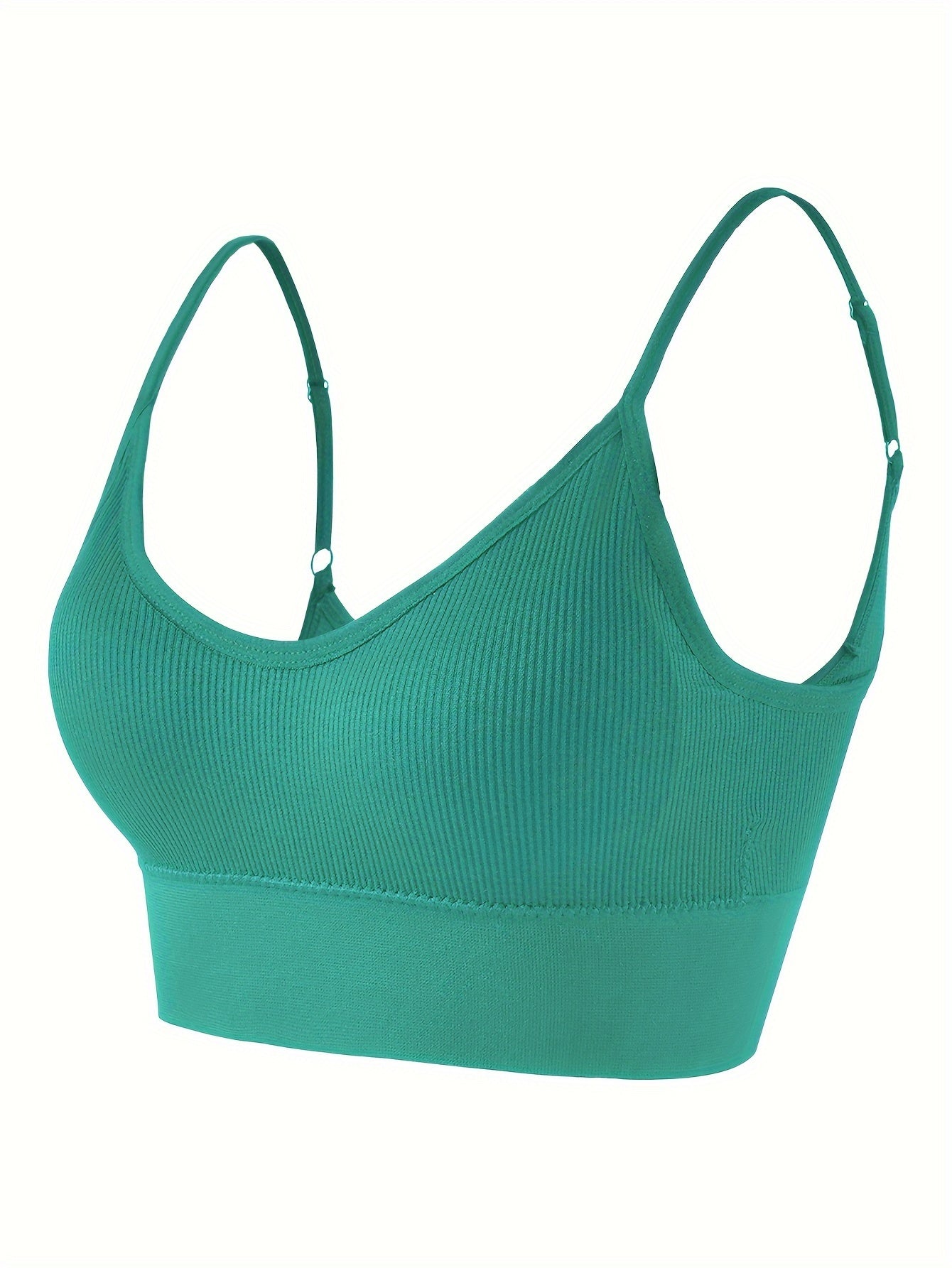 Solid Ribbed Sports Bra, Comfy & Breathable Workout Fitness Intimates Bra, Women's Lingerie & Underwear