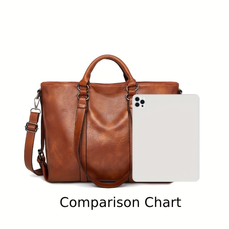 Women's Thickened Soft Synthetic Leather Tote & Crossbody Purse - Large Capacity Multi-Pocket Organizer with Removable Shoulder Strap, Zipper Closure, Oil-Edged Trim - Work, Travel, Casual Bag in Brown, Navy, Red, Black - Chr