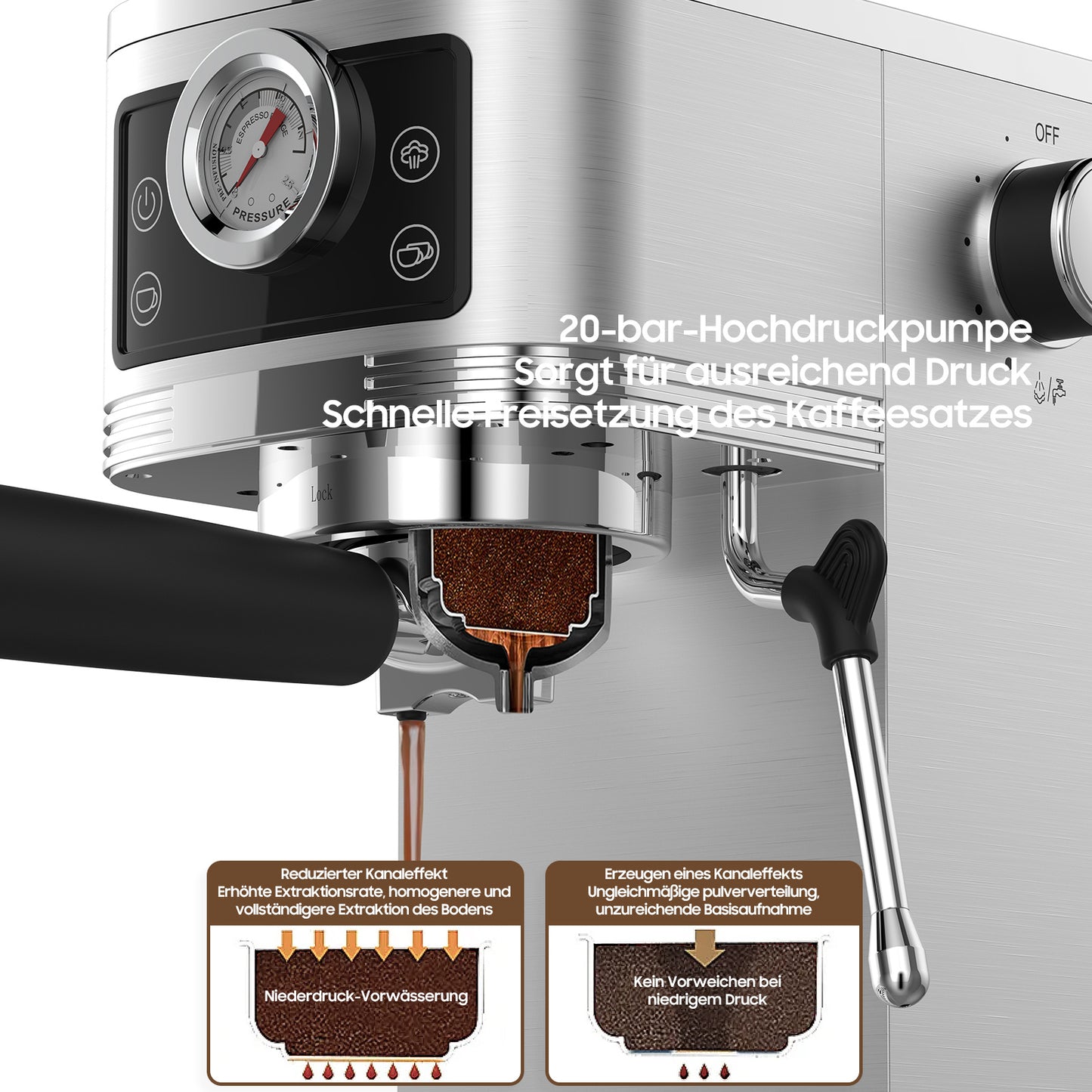 Espresso Machine CM1660B with 20 Bar Ulka Pump - Sieve Carrier Machine with Milk Frother, 1350W, 1.3L Water Tank - Compact Coffee Machine for Home