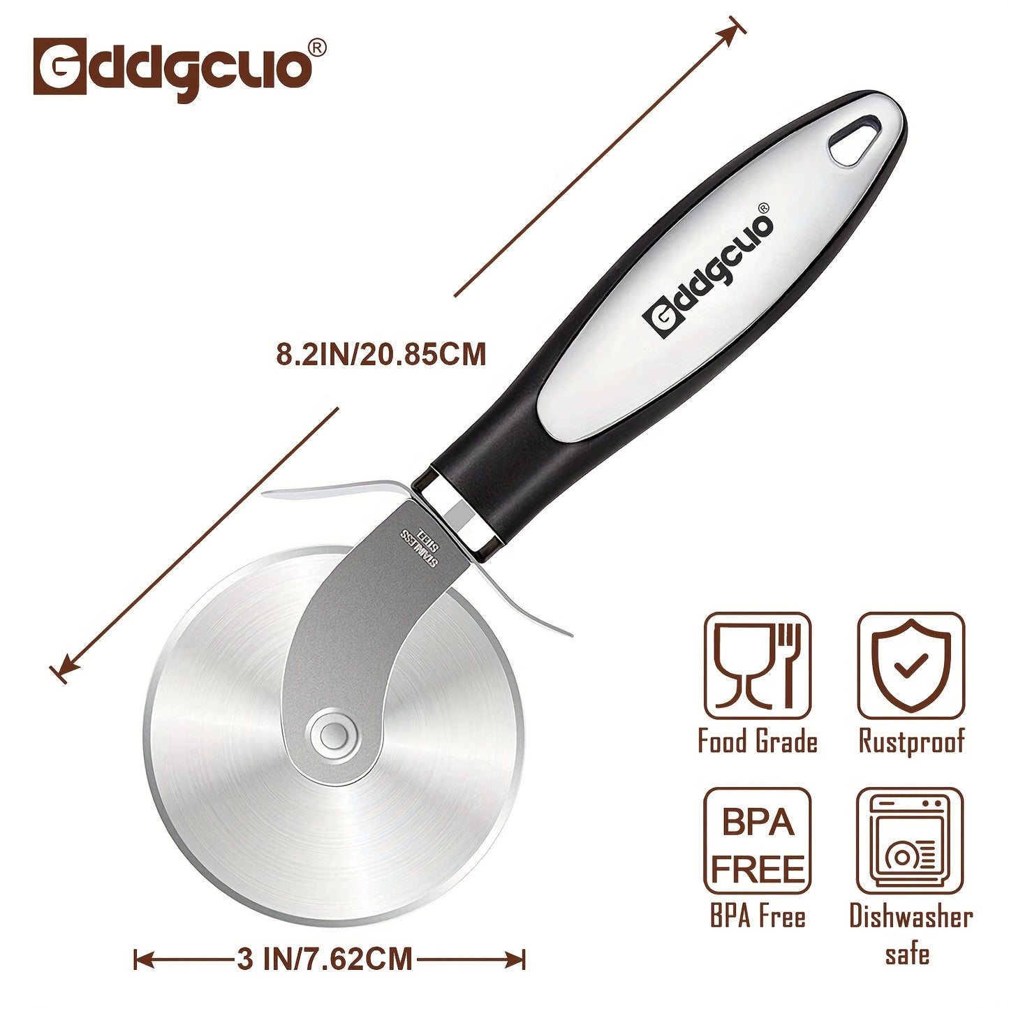 GDDGCUO Stainless Steel Pizza Cutter - Durable 430 Grade, Non-Slip Handle, Perfect for Even Slices, Ideal Baking Tool for Home and Professional Use, Pizza Slicing Tool | Ergonomic Handle | Durable Cutting Edge, Pizza Cutter