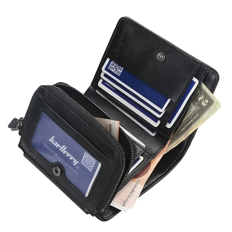 1pc Men's Short Multi-Card Slots Three-fold Zipper Coin Pocket Wallet Fashion Thin Card Bag Give Gifts To Men On Valentine's Day