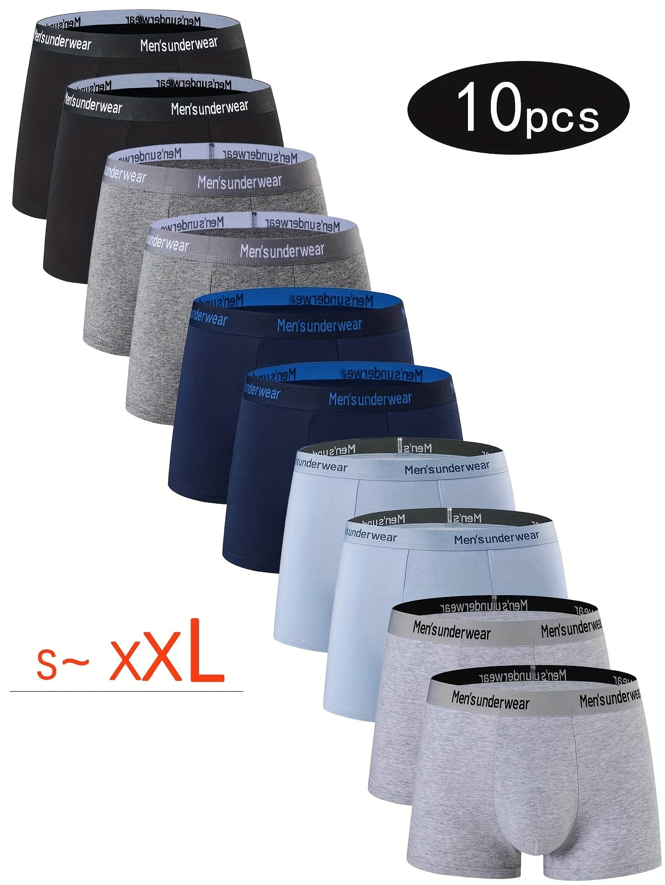 10pcs Men's Cotton Underwear, Casual Boxer Briefs, Breathable Comfort Stretch Sports Short Pants, Underwear for Men Boxers, Boxer Shorts for Men Personalised Gifts, Leisure Underwear, Casual Wear, Snug Fit, Stretchable Fabric