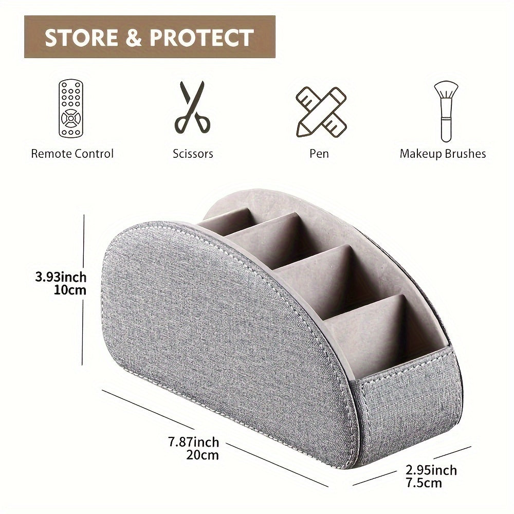 Remote Control Holder with 5 Compartments, PU Leather Multifunctional Desktop Storage Box/Remote Caddy/Pen Holder/Multi-Scene Practical Desk Organizer Shelf for Appliance Controllers, Stationery, Eyeglasses, Brushes, Office S
