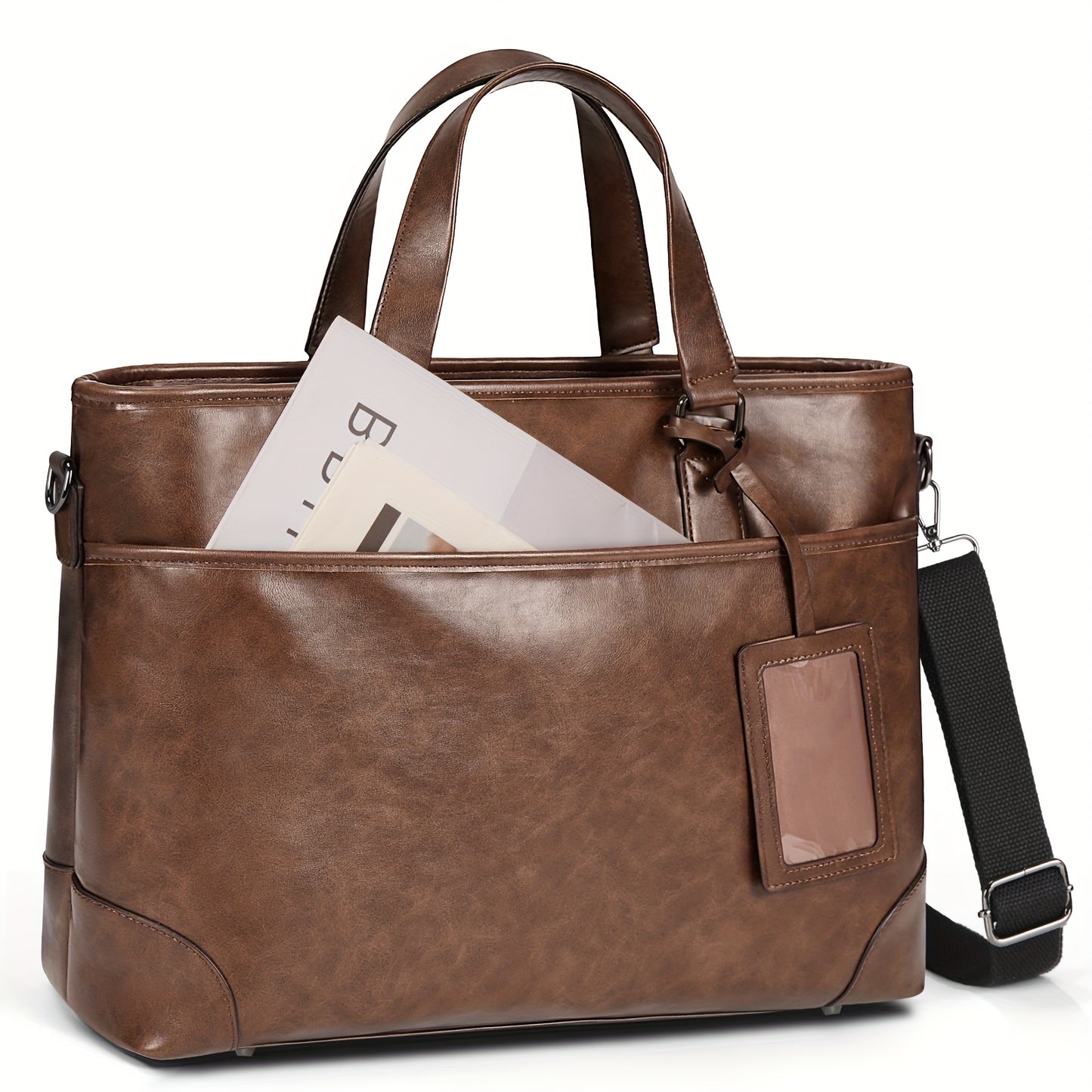 RAINSMORE Men's large-capacity 15.6-inch laptop briefcase Men's PU Leather briefcase shoulder bag commuting business bag