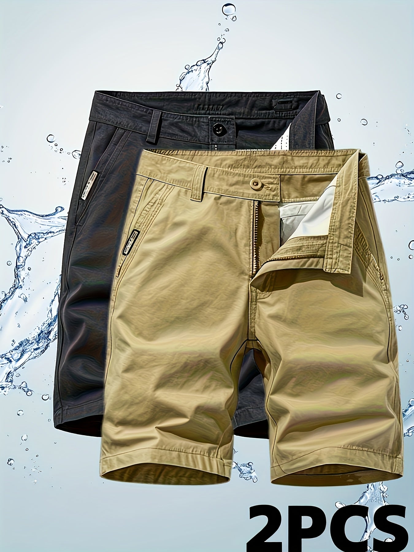 Two-Piece Set, Men's Solid Color Outdoor Casual Comfortable Breathable Multi-Pocket Cargo Shorts