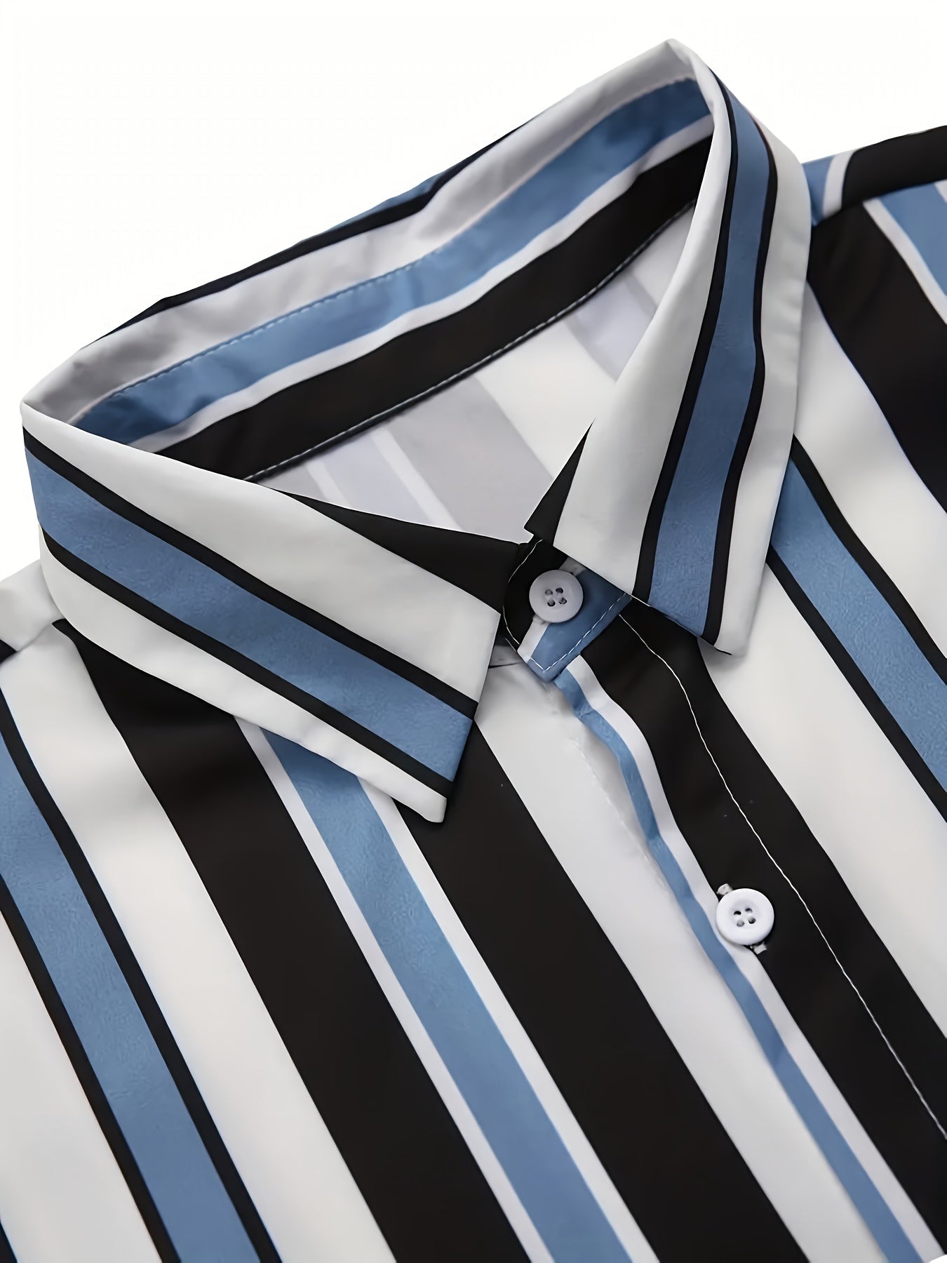 2pcs Men's Stripe Pattern Color Block Short Sleeve Button Shirt & Loose Shorts, Men's Casual Outfit For Summer Vacation