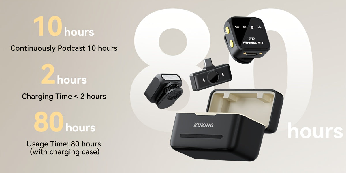 Microfone Wireless Lavalier com Cancelamento de Ruído e Estojo de Carregamento