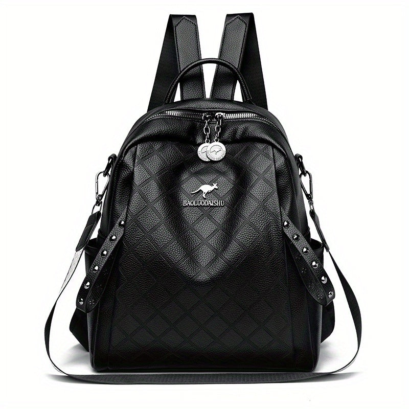 Women'S Quilted Backpack - Stylish Synthetic Travel & Casual Bag with Multiple Compartments, Adjustable Padded Straps, and Zipper Closure, Black/Red/Blue, Backpack for Travel, Secure Daypack, Quilted Texture, Synthetic Bag
