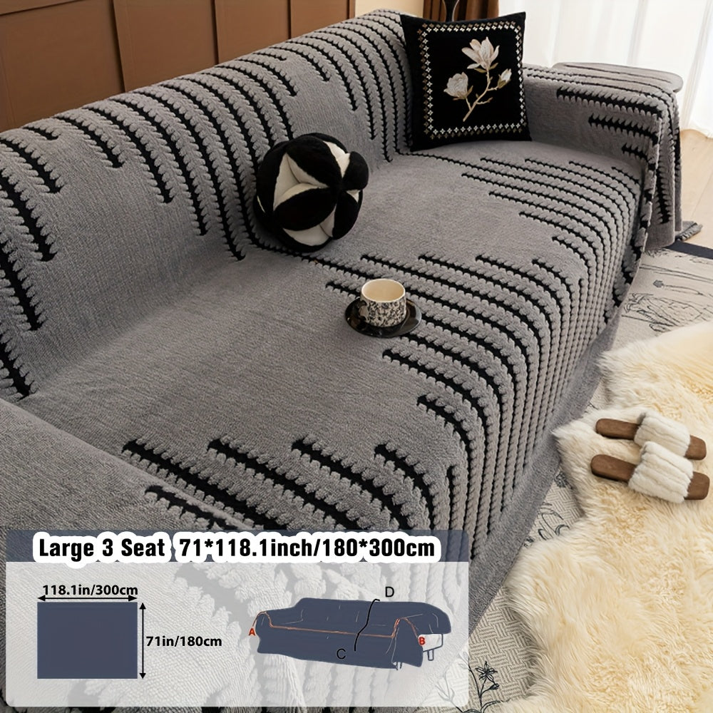 1pc Modern & Striped Sofa Cover - Soft Polyester, Machine Washable, Easy to Fit for 3-Seater, Loveseat, Sectional Sofa, Armchair