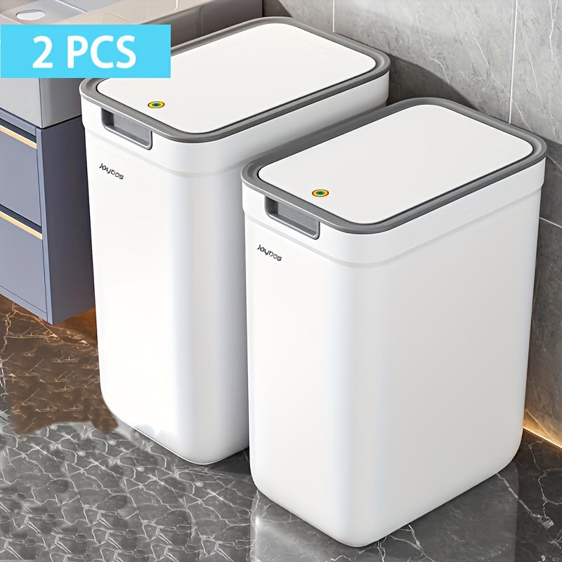 Joybos 2pcs White Narrow Slit Plastic Trash Can with Lid, Large Capacity, Simple Design Bathroom Waste Bin, Easy to Use Home Essential Garbage Basket