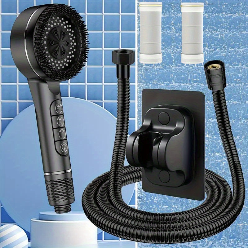 Prague Piano Key Shower Head: High-Pressure 1.5m Dense Tube, No-Drill Wall-Mounted Shower Hose and Handheld Sprayer Set for Home Use