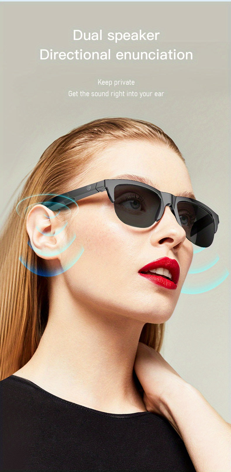 Smart Wireless 5.0 Sunglasses Multifunctional Glasses Wireless Call Play Music Outdoor Sports Headphones Rechargeable HIFI Sound Quality HD Lens Headphones Black Technology Unisex Touch Long Battery Life Anti-UV Lens
