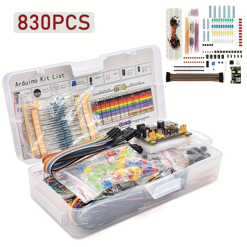 1 Set Electronics Component rotary switch Fun Kit W /Power Supply Module, Jumper Wire, 830 Tie-Points Breadboard, Precision Potentiometer, Resistor Compatible with Arduino, Raspberry Pi