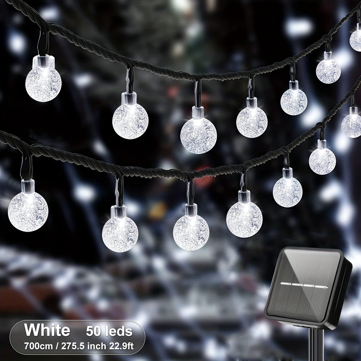 1pack, 20/50/100 LED Large Light Bulb, Solar Crystal Ball, Bubble Light String, Solar Outdoor Light Strip, 8 Lighting Modes, Solar Light String For Garden, Camping, Party, Independence Day, Christmas, Wedding, Ball, Birthday,
