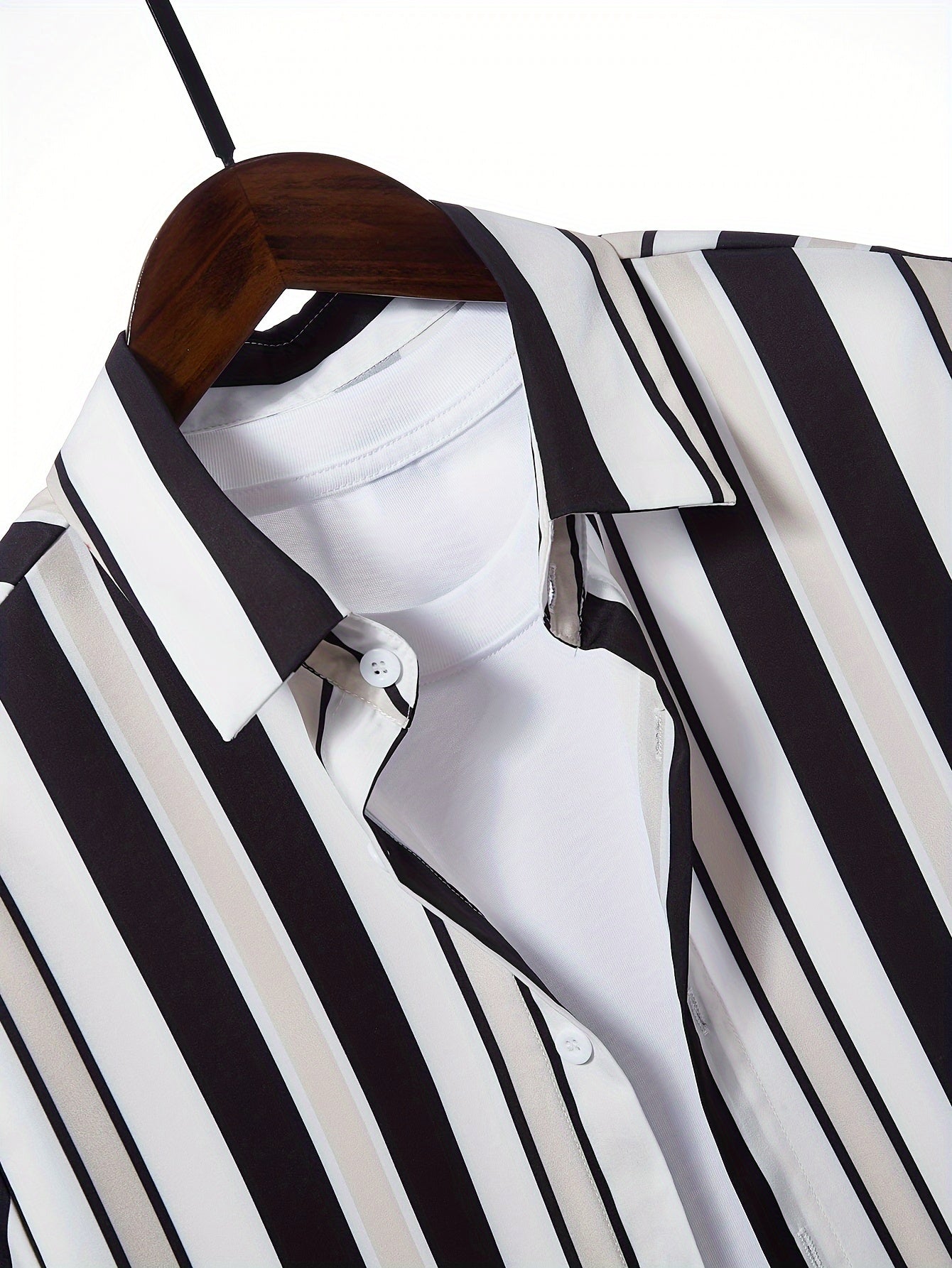 2pcs Men's Stripe Pattern Color Block Short Sleeve Button Shirt & Loose Shorts, Men's Casual Outfit For Summer Vacation