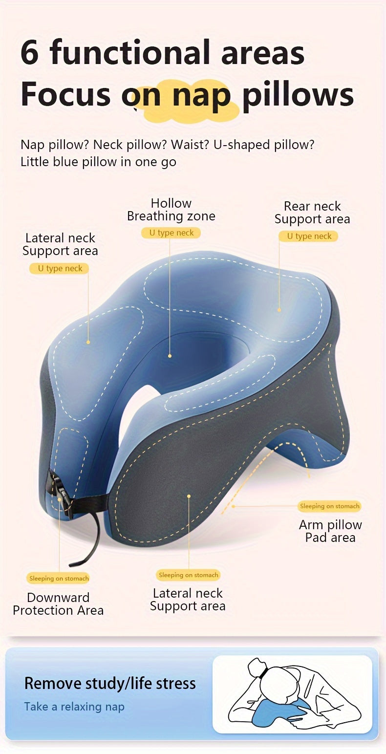 1pc Ergonomic U-Shaped Nap Pillow –, Portable & Machine Washable, Comfortable for Office, Student, and Travel Use, Available in Blue, Gray, Pink