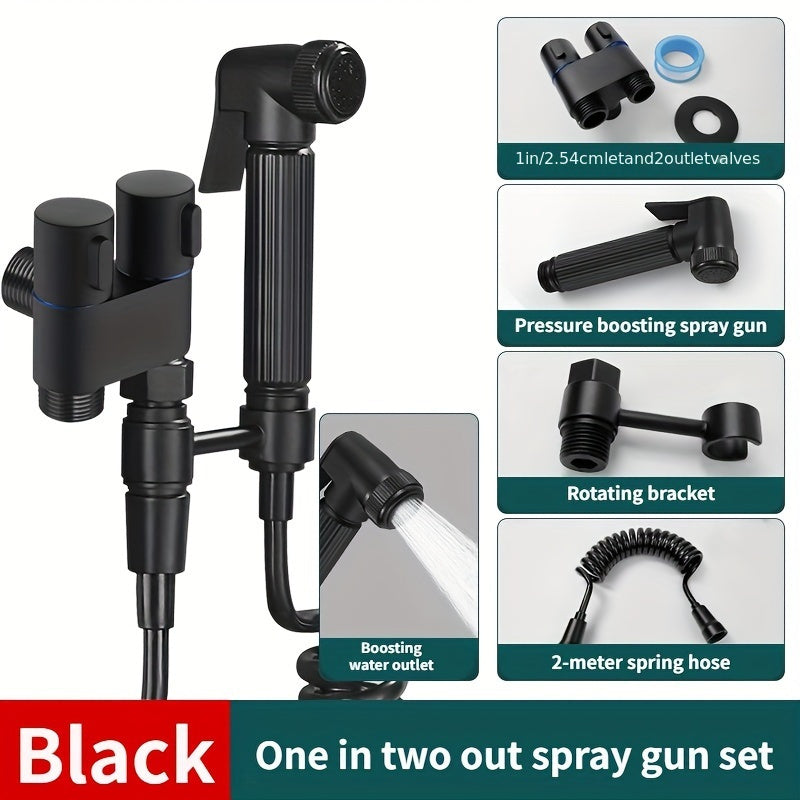 Versatile Wall-Mounted Spray Gun Set with Dual Stainless Steel Valves - Ideal for Bathroom, Pet Showers & More, Chrome Finish, Easy Installation, Fits G1/2 Hoses, Floor Cleaning Tool|Sleek Bathroom Fixture|Durable Alloy Const