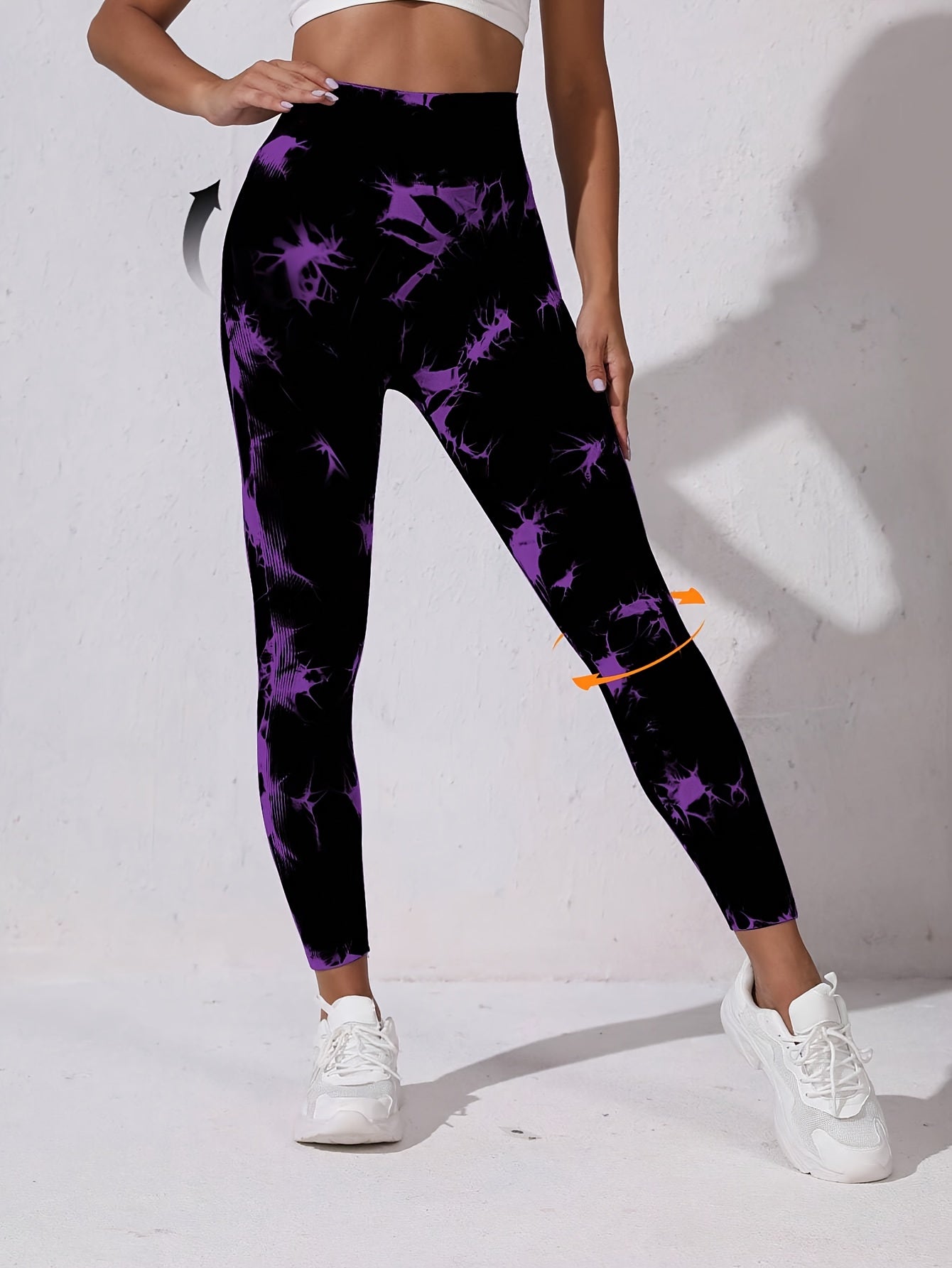 Sport Studio Women's High-Waisted Seamless Athletic Leggings - Tummy Control Butt-Lifting Workout Pants with Purple Splash Print, 4-Way Stretch Gym Running Yoga Pants, Machine Washable Non-See-Through Full Coverage Sportswear