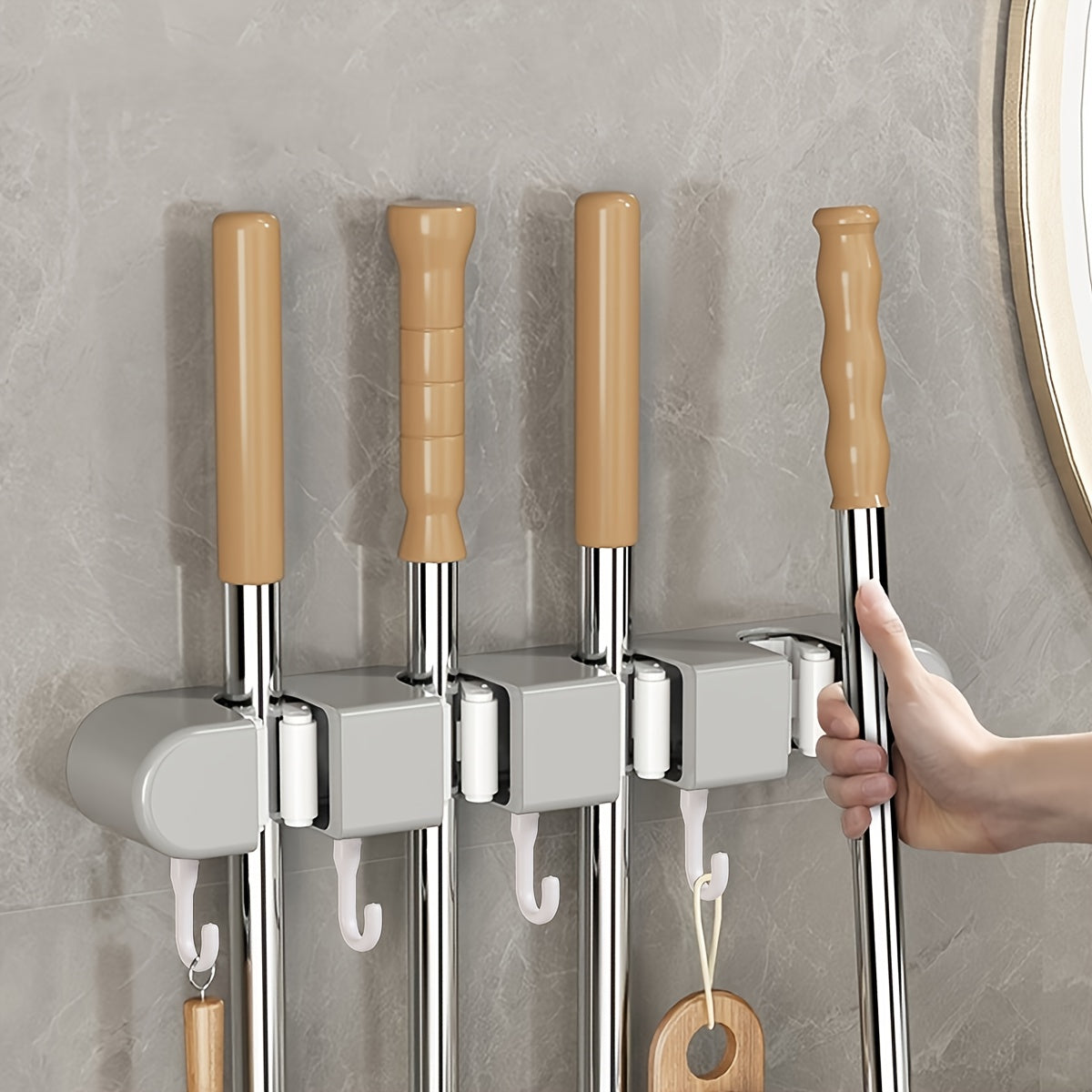 1pc, Multi-functional Mop Holder, Punch-free Wall-mounted Hooks, Mop Clip, Mop Rack, Broom Clip, Garden Tool Organizer, Towel Rack, Non-slip, Useful Tools, Cleaning Tools, Cleaning Supplies, Household Gadgets
