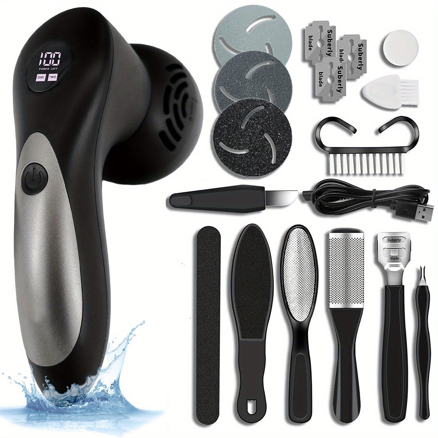 Upgraded Electric Foot Callus Remover With Vacuum 14-in-1 Rechargeable Foot Scrubber Dead Skin Remover, Foot File Pedicure Kit Tools With 2 Speed, Foot Care Kit With Battery Display