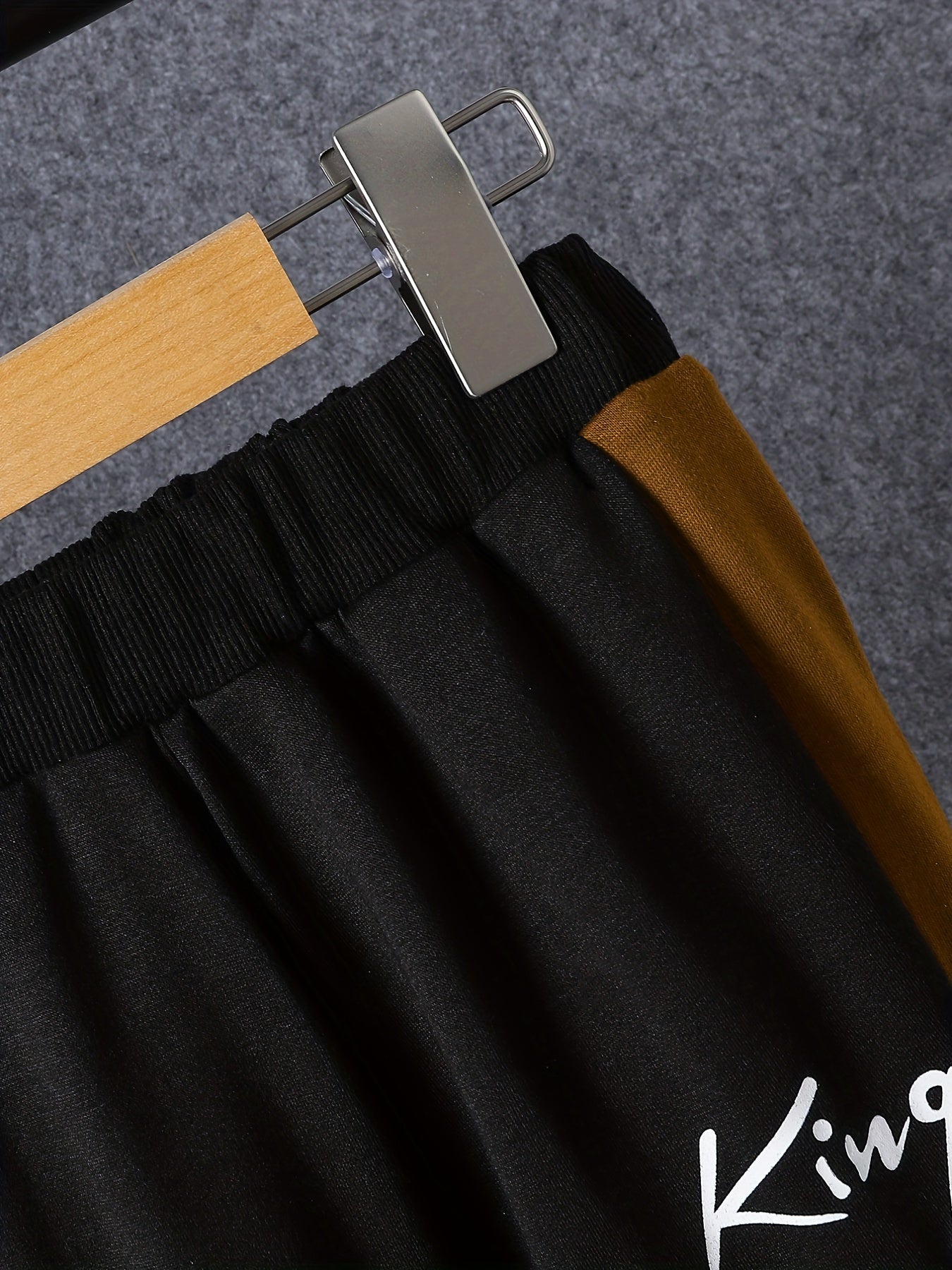 European and American Children's Clothing Boy's Long Pants Suit Medium and Large Children's Printed Letter King Contrast Color Sweatshirt and Long Pants Suit