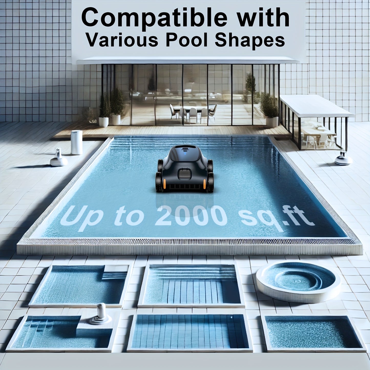 Seauto Robotic Pool Vacuum 180 Mins Running Up to 2000 Sq.ft, 180W Brushless Motor, 45, 000 Pa Powerful Suction for Above Ground Pool and In Ground Flat Pools