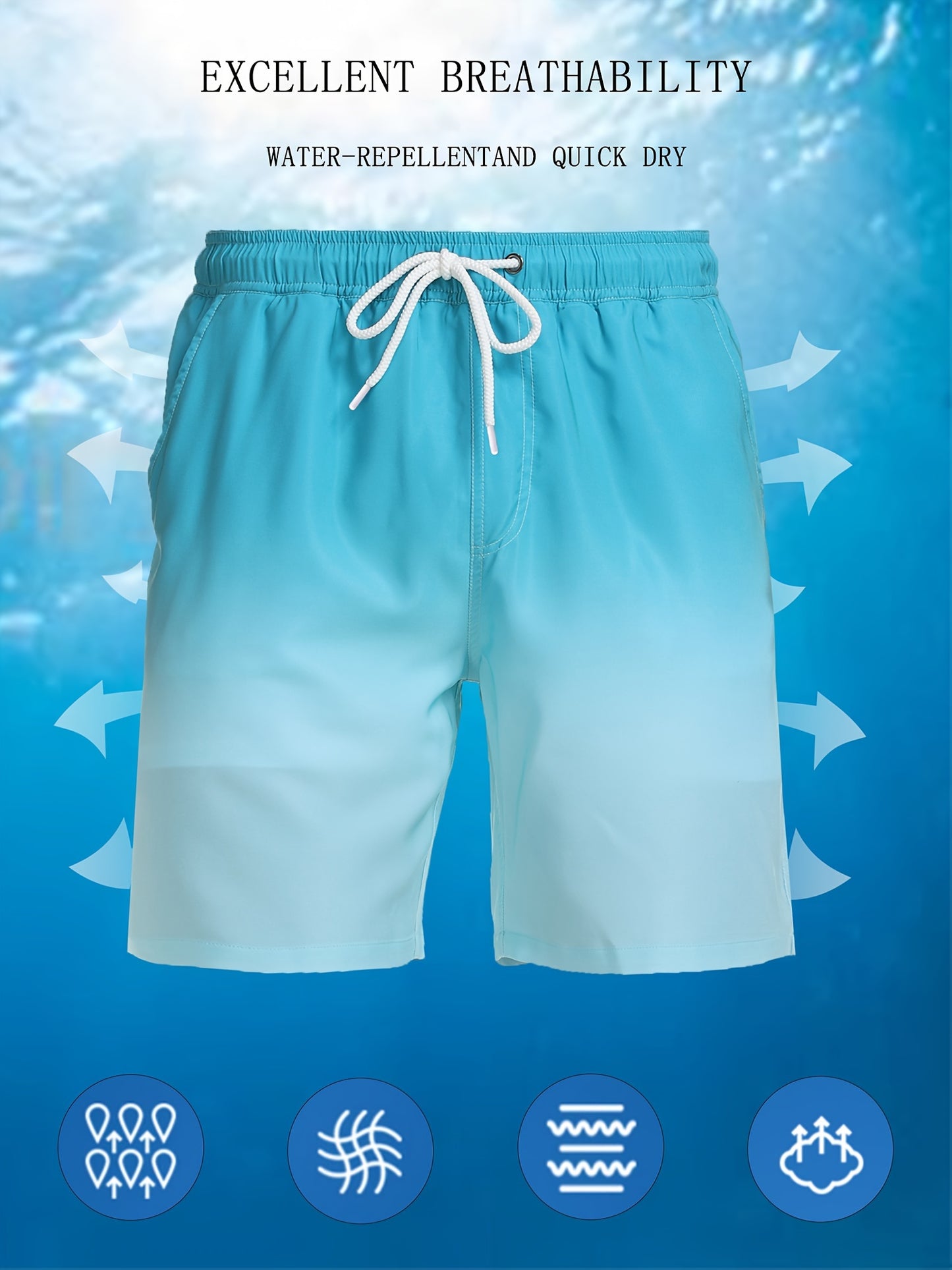Men's Quick-Dry Beach Shorts with Tropical Palm Tree & Palm Leaf Print - Breathable Stretch Fabric for Summer, Outdoor, Hiking, Swimming - Machine Washable Casual Athletic Shorts, Outdoor Activewear, Summer Shorts