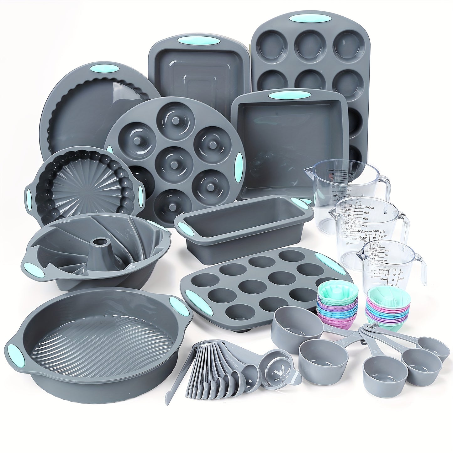45pcs/set, Silicone Baking Set, Nonstick Bakeware Set Baking Cookie Sheets Cake Muffin Bread Pan, Loaf Pan, Cake Pan, Pizza Pan, Mini Cupcake Mold, Bundt Pan, Charlotte Cake Pan, Measuring Cup And Spoon, Baking Tools