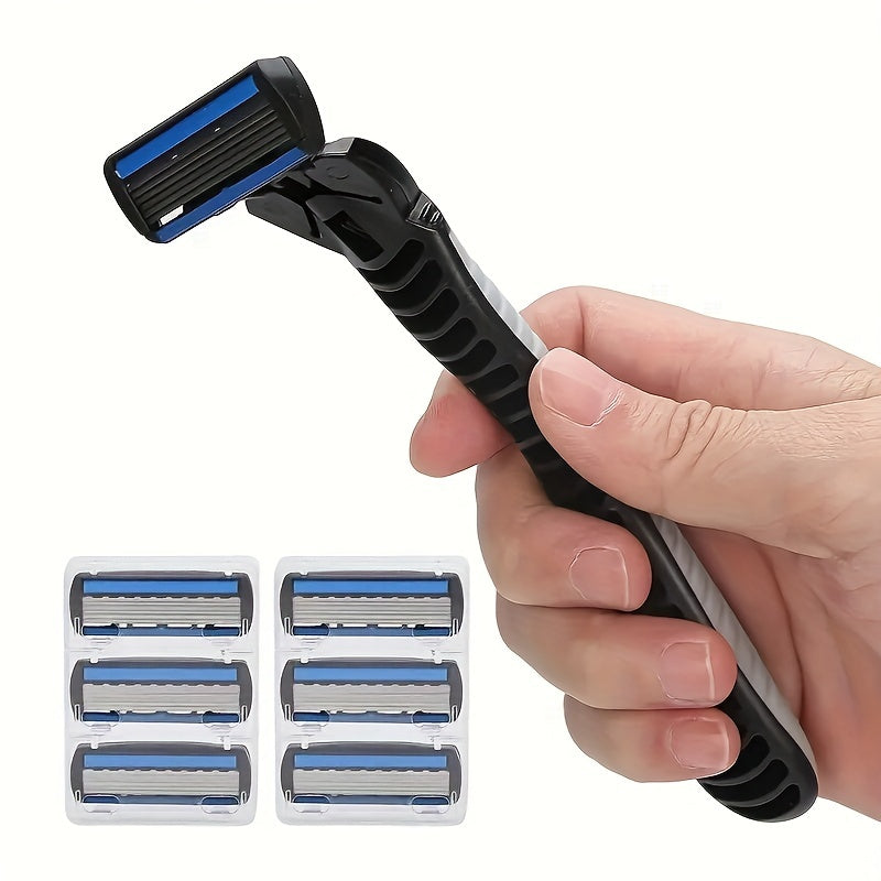 Men's Manual Razor, 6-layer Blades Razor, Non Slip Handle, Classic Men's Shaving Tools For Daily Use