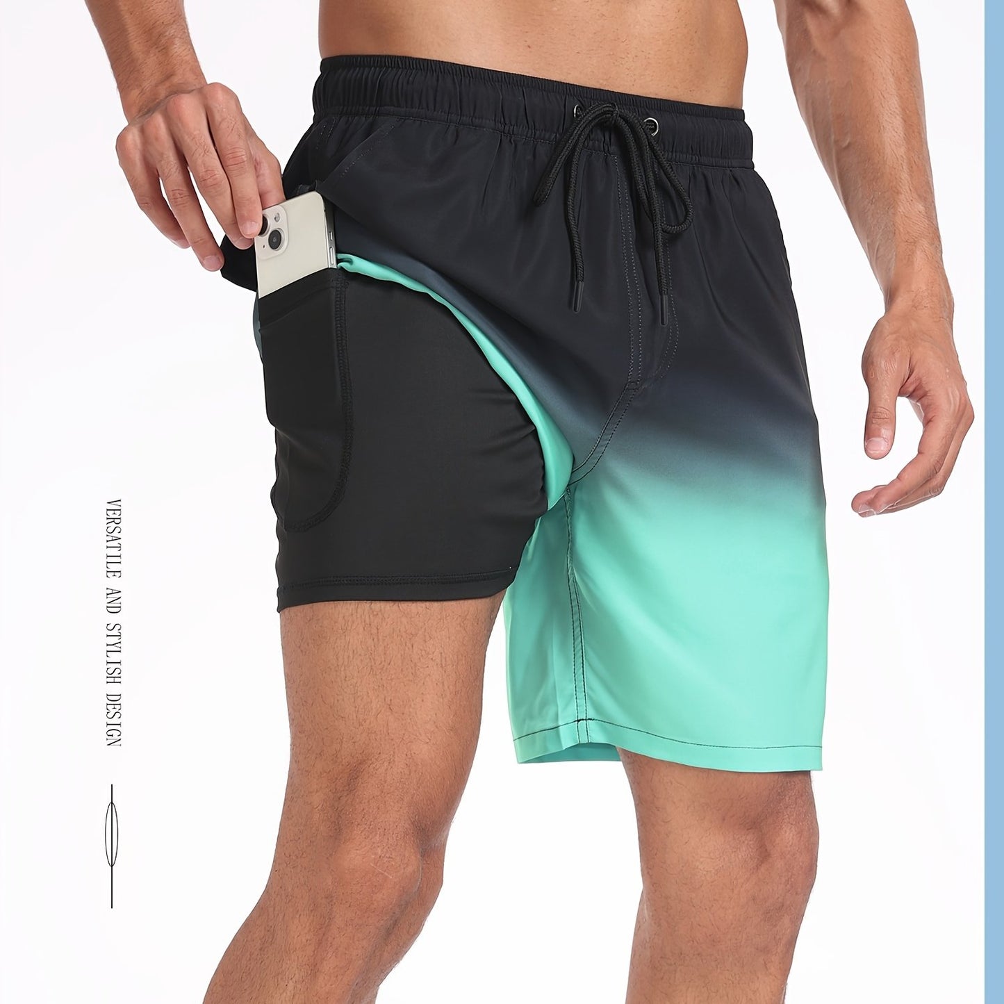 Men's Quick-Dry Beach Shorts with Tropical Palm Tree & Palm Leaf Print - Breathable Stretch Fabric for Summer, Outdoor, Hiking, Swimming - Machine Washable Casual Athletic Shorts, Outdoor Activewear, Summer Shorts