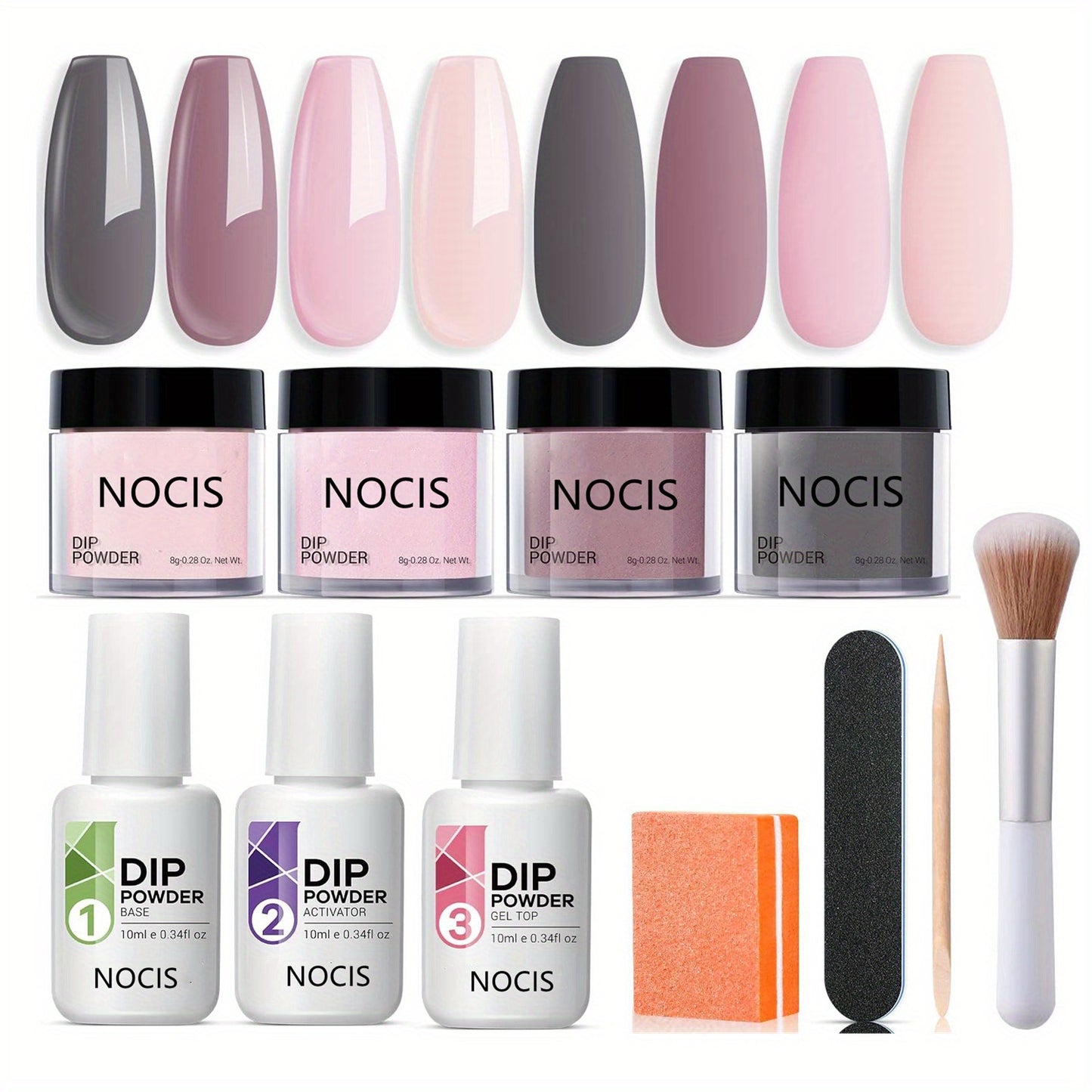 11Pcs/Set Dip Powder Nail Kit Starter 4 Colors Nude Skin Tone Golden Glitter Neutral Acrylic Dip Powder Liquid Set With Base Coat And Top Coat Activator For French Manicure Salon