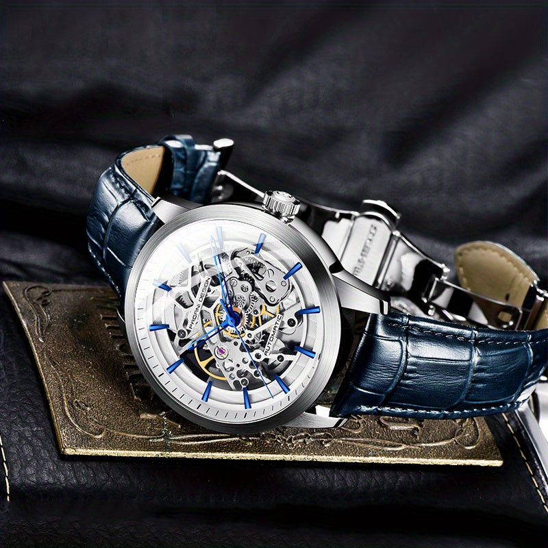 Pagani Design 2023 Men's Automatic Skeleton Watch, Self-Winding, Stainless Steel, Leather Strap, Pointer Series, Water Resistant To 100 Meters Sports Leather Watch