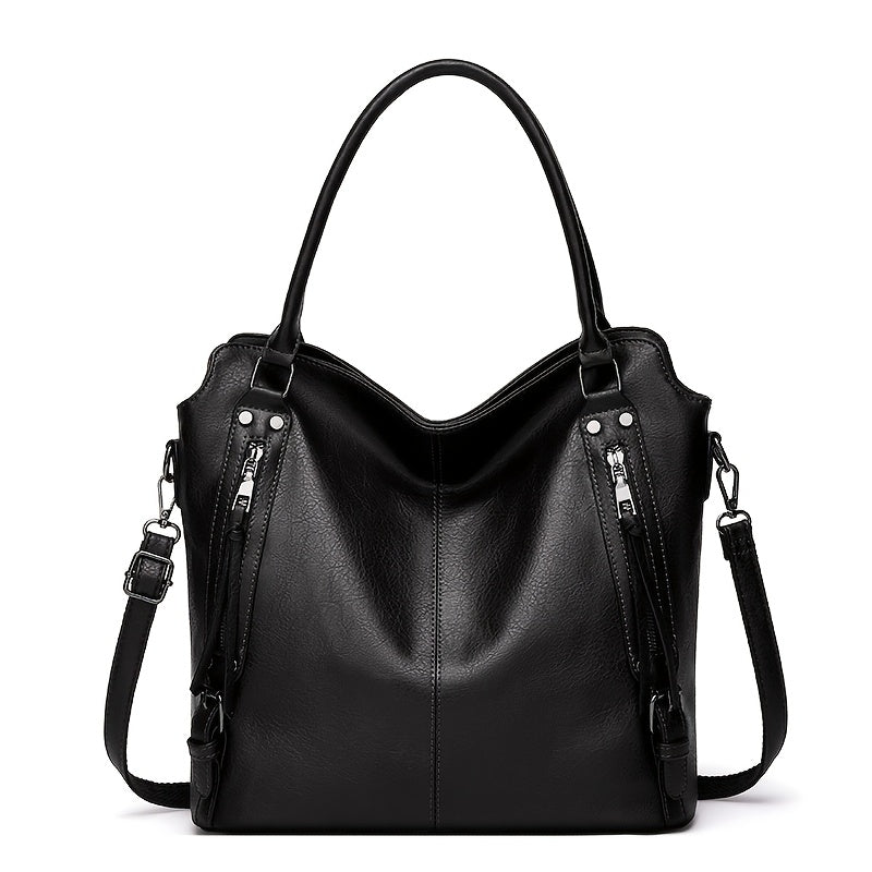 Women'S Large Capacity Tote Bag - Stylish Brown with Golden-Tone Hardware, Zipper Closure & Detachable Strap, Perfect for Work Or Everyday Use, Versatile Carryall | Elegant | Durable, Large Tote Bag