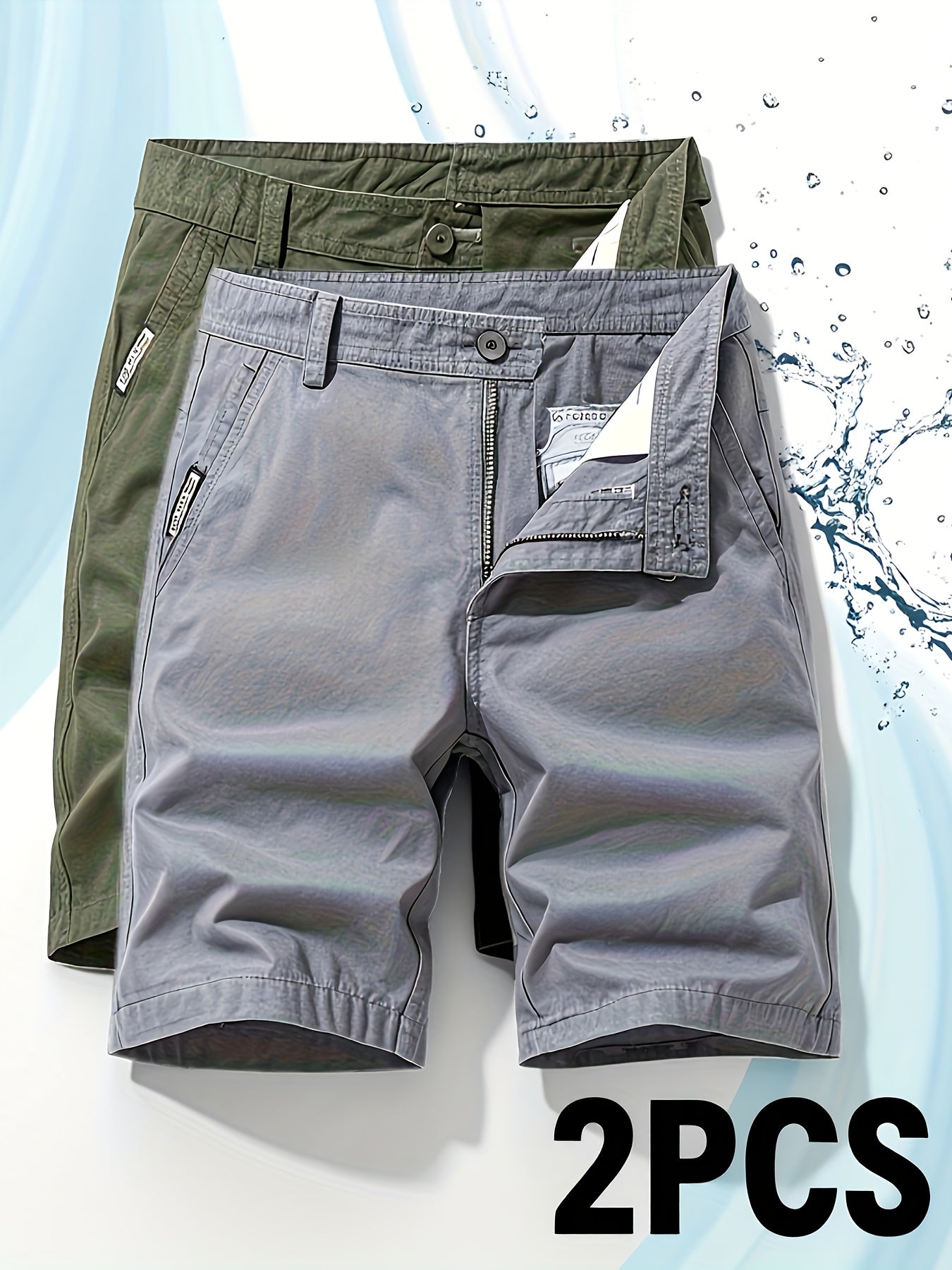 Two-Piece Set, Men's Solid Color Outdoor Casual Comfortable Breathable Multi-Pocket Cargo Shorts