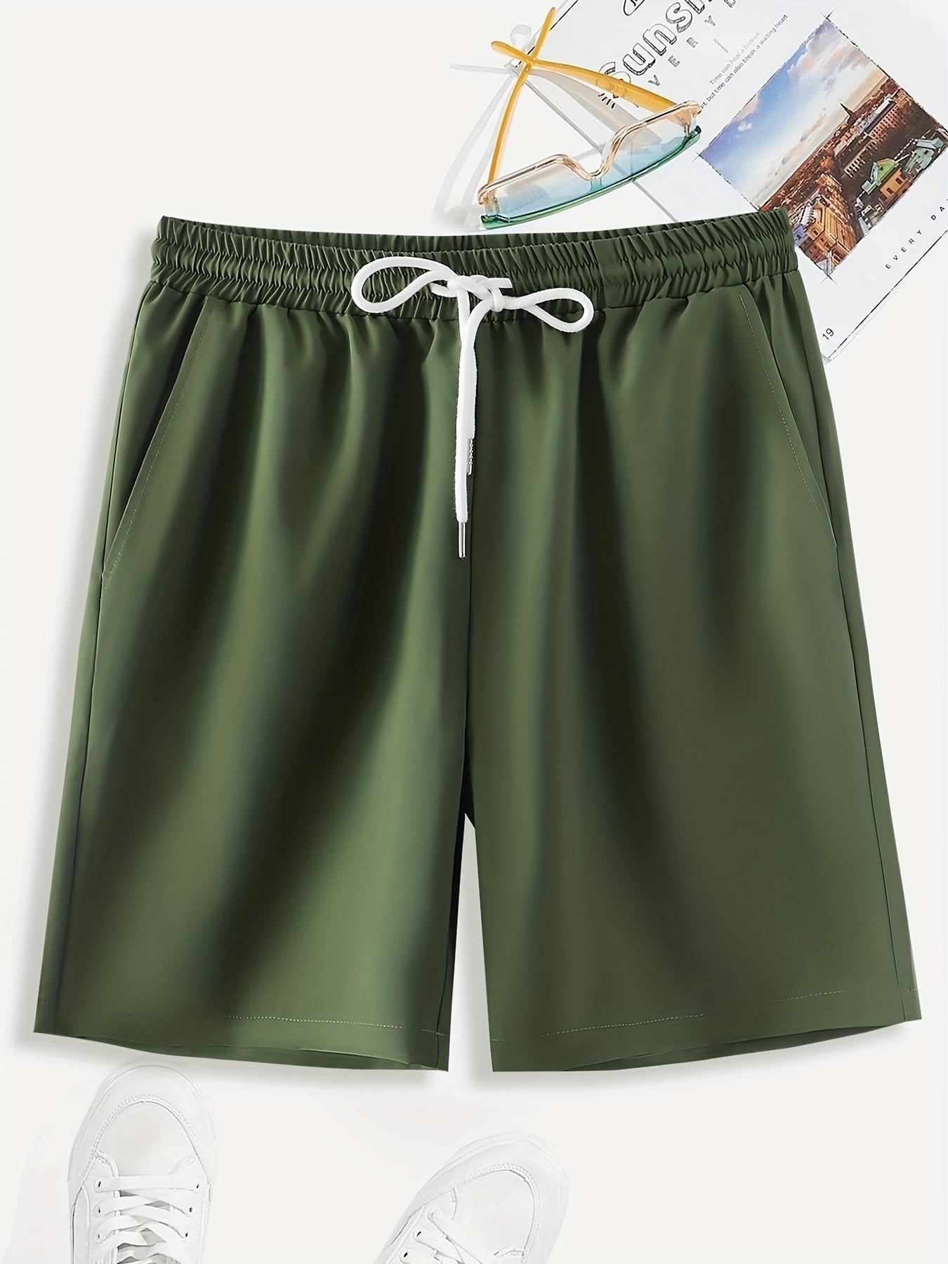 3pcs Men'S Plus Size Casual Shorts Set - White with Black Spider Web Print, Drawstring Waist, Non-Stretch Fabric, Perfect for Beach or Sports, Beach Shorts | Sporty Style | Woven Texture