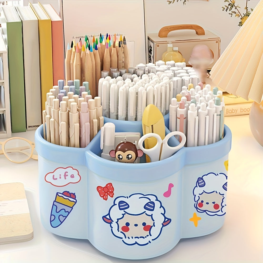 Rotating Desk Organizer - Multi-Compartment Storage Caddy for Stationery, Makeup Brushes, Lipsticks, Eyebrow Pencils - Durable PP Material, Fragrance-Free, Ideal for Dorms and Office Desk Organization, Desk Accessories Office