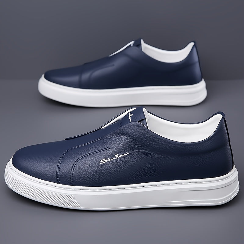 Men'S Navy Blue Slip-On Sneakers - Stylish Low Top Casual Shoes with White Sole, Comfortable Microfiber Upper, Perfect for Daily Outings and Outdoor Activities, All-Season Footwear, Casual Walking Shoes|Stylish Slipon Sneaker