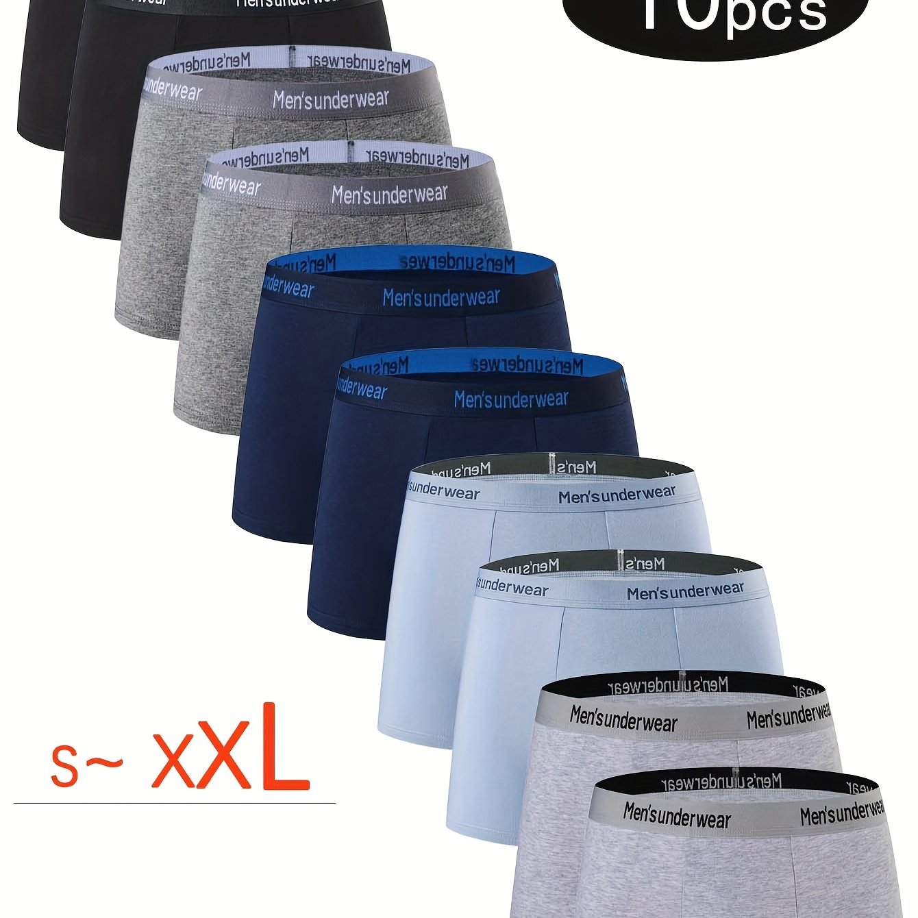 10pcs Men's Cotton Underwear, Casual Boxer Briefs, Breathable Comfort Stretch Sports Short Pants, Underwear for Men Boxers, Boxer Shorts for Men Personalised Gifts, Leisure Underwear, Casual Wear, Snug Fit, Stretchable Fabric