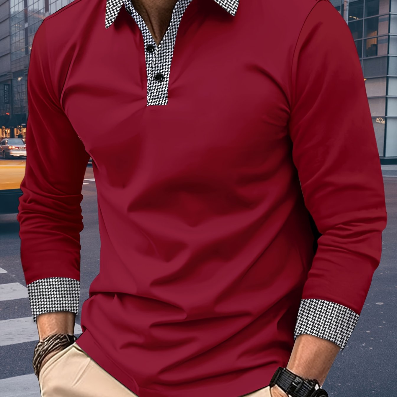 Men's Casual V-Neck Long Sleeve Rugby Shirt For Spring Autumn, Men's Clothing