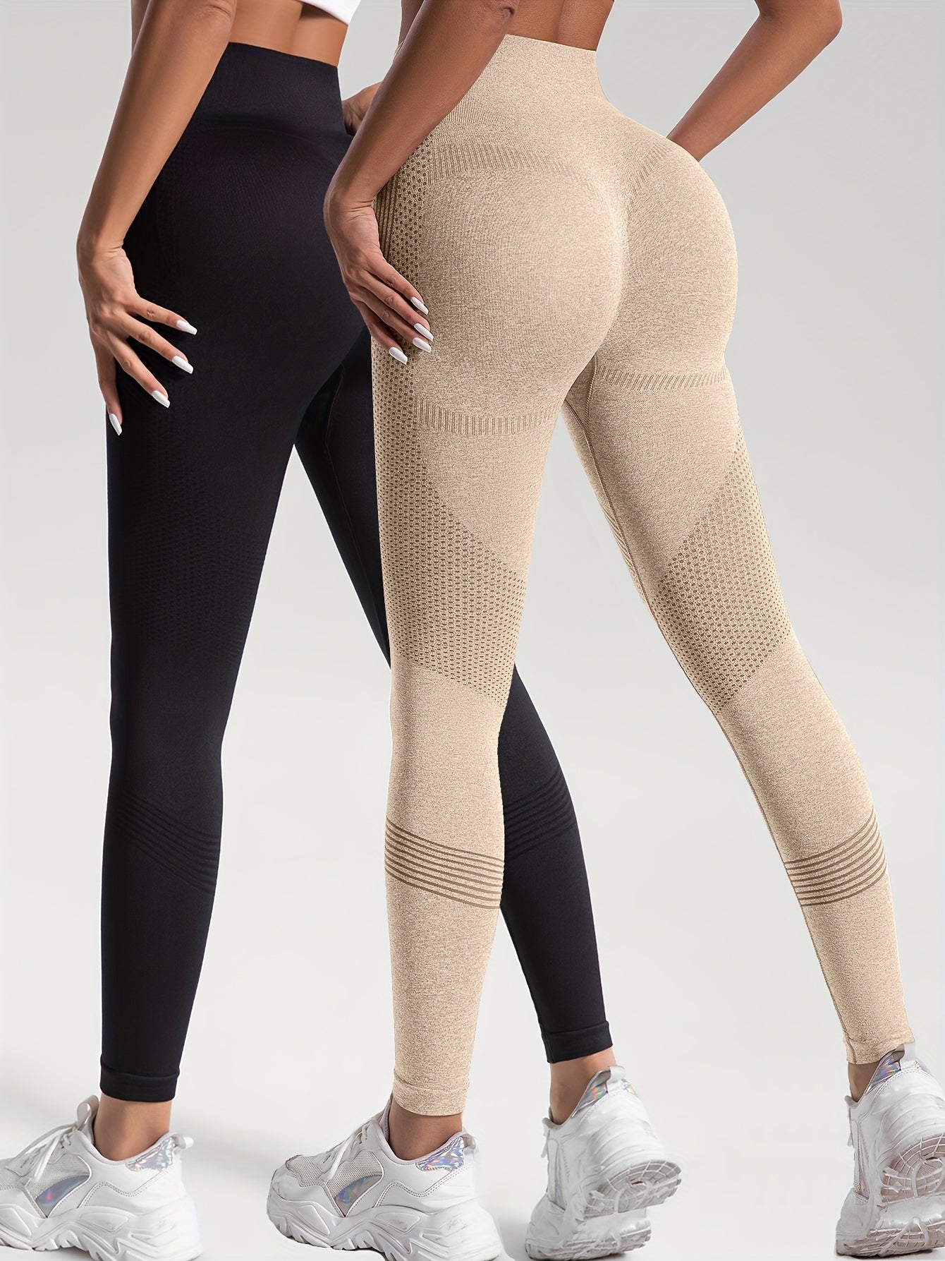 2pcs Solid Color High-Stretch Fitness Yoga Sports Leggings, Soft Breathable Yoga Tight Pants, Women's Activewear