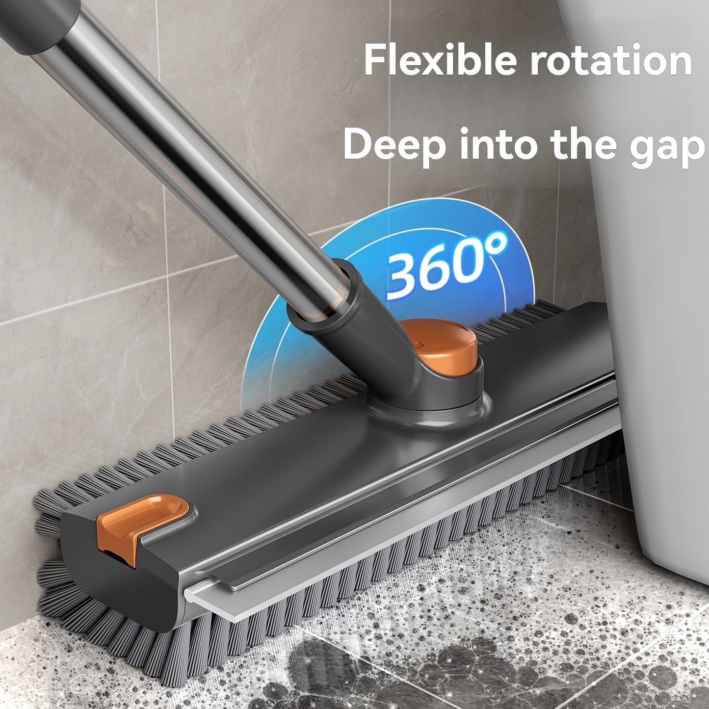 Heavy-Duty Floor Scrub Brush with Long Handle - Stainless Steel & Plastic Construction, Rotating Head for Efficient Cleaning of Floors, Carpets, Walls, Patios, Bathrooms - Durable Multi-Surface Brush for Hardwood, Tile, Linol