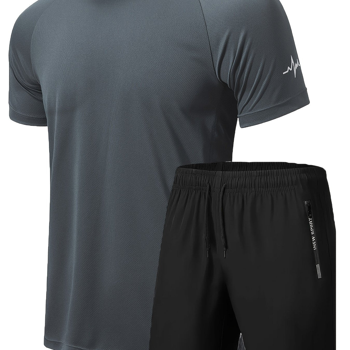 Men's 2Pcs Outfit, Solid Workout Short Sleeve T-shirt & Drawstring Shorts For Basketball Football Exercise Training Running Gym